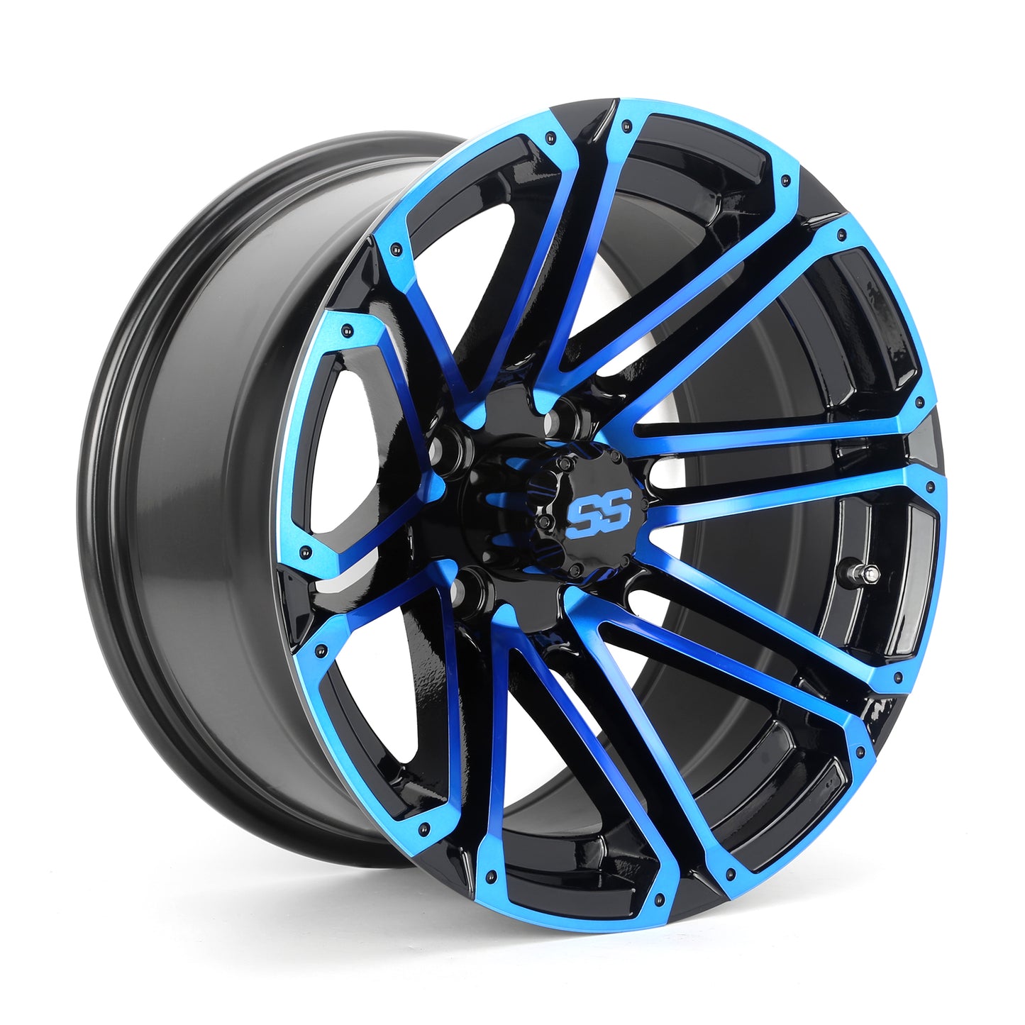 Golf Cart Aluminum Wheels, Machined Blue, Set of 4, Size: 14x7