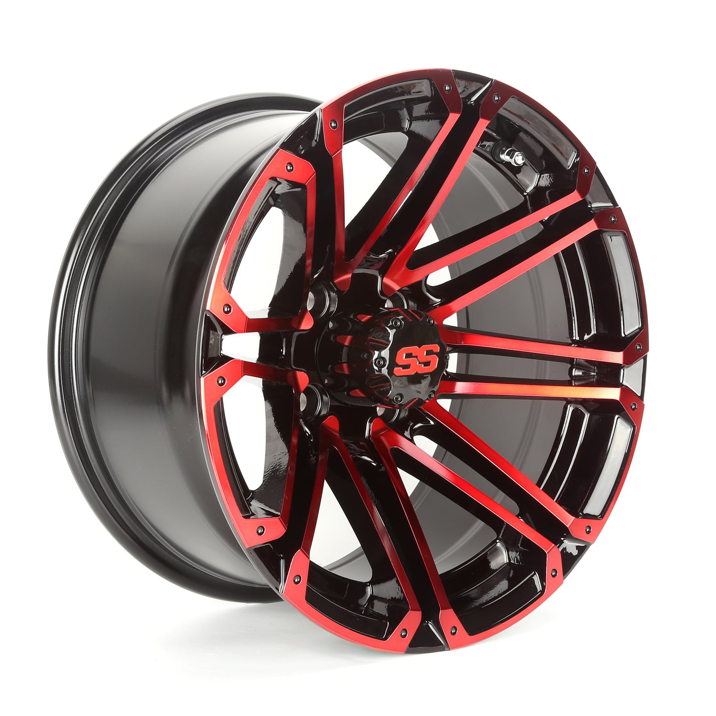 Golf Cart Aluminum Wheels, Machined Red, Set of 4, Size: 14x7