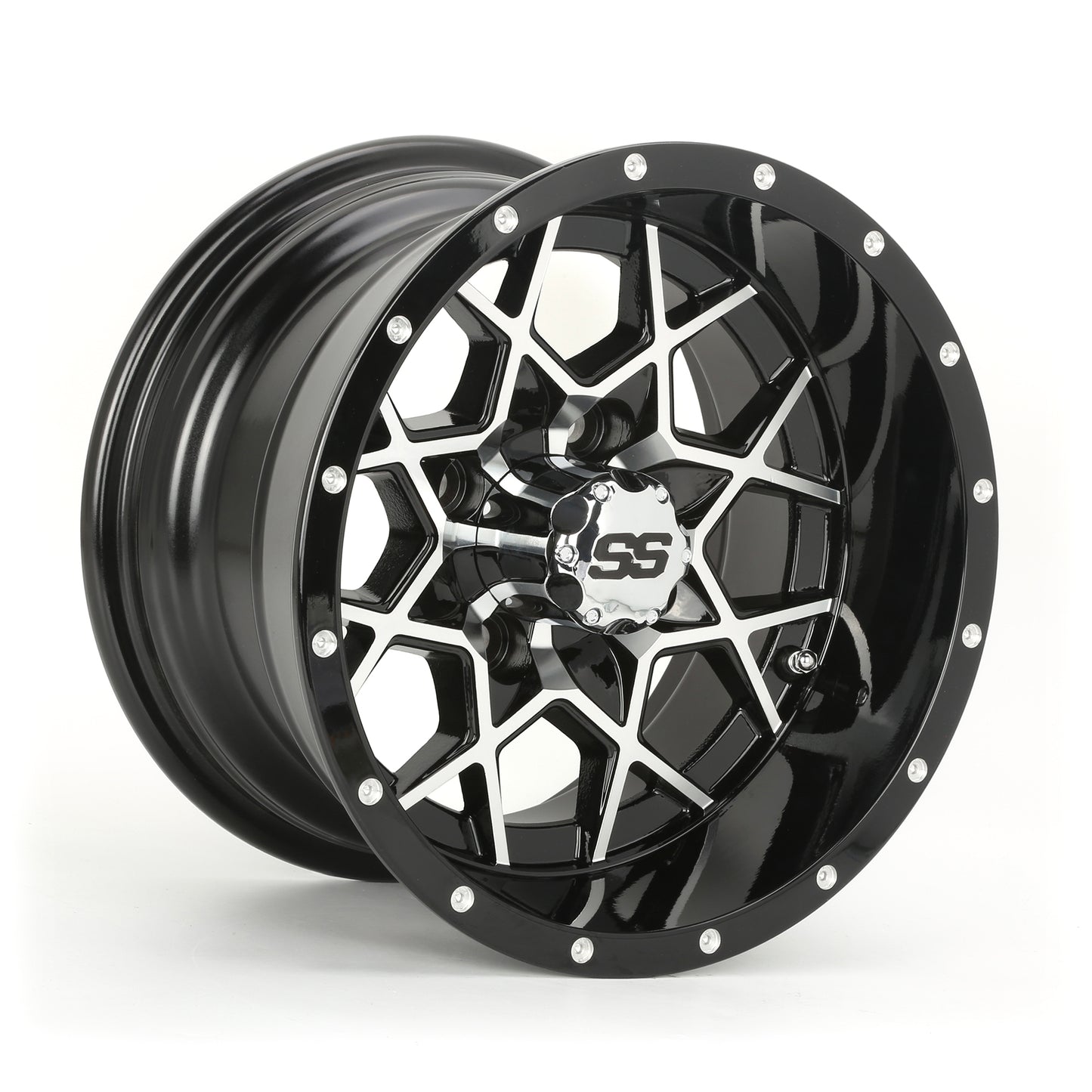 Golf Cart Aluminum Wheels, Machined Black, Set of 4, Size: 12x7
