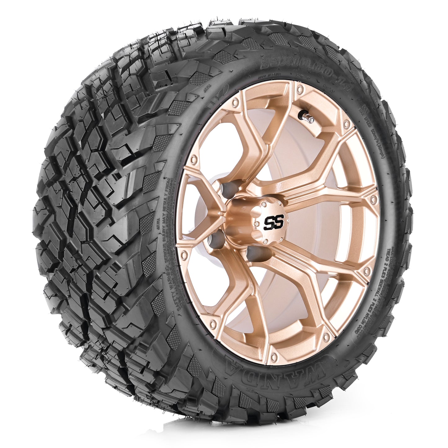Golf Cart Aluminum Wheels + Tires Combo, Champagne, Set of 4, Size: 14x7