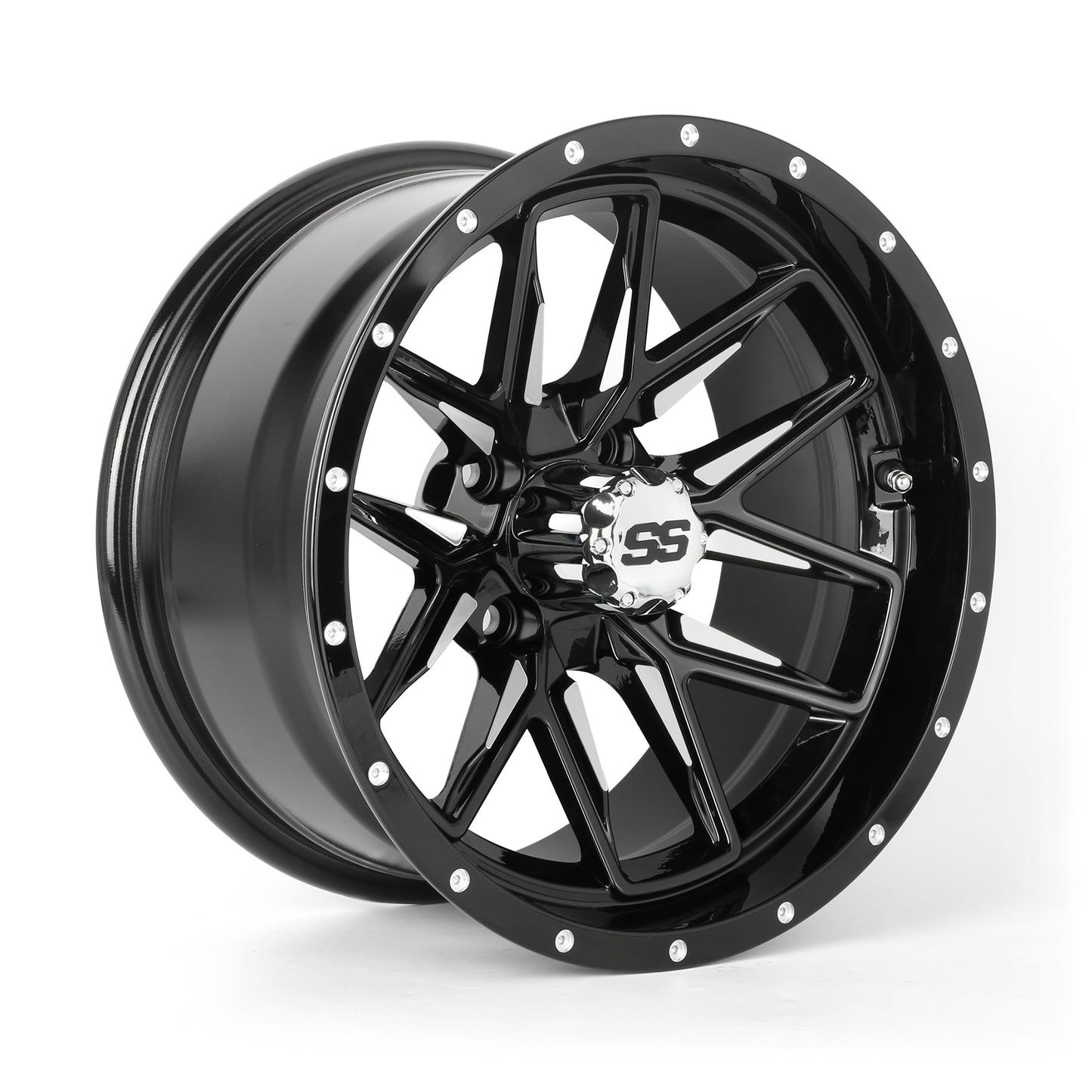 Golf Cart Aluminum Wheels, Machined Black, Set of 4, Size: 14x7