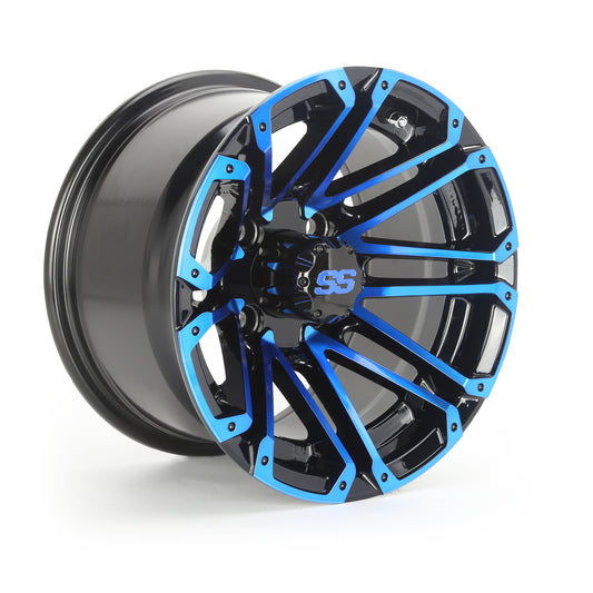 Golf Cart Aluminum Wheels, Machined Blue, Set of 4, Size: 12x7