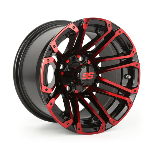 Golf Cart Aluminum Wheels, Machined Red, Set of 4, Size: 12x7