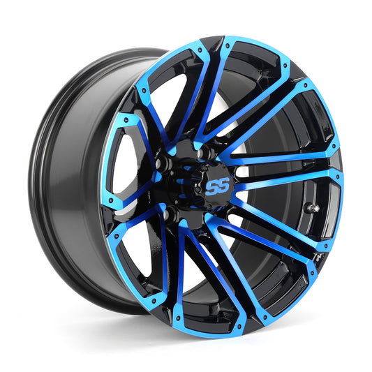 Golf Cart Aluminum Wheels, Machined Blue, Set of 4, Size: 14x7