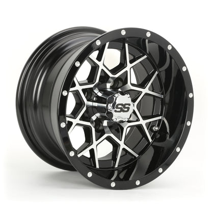 Golf Cart Aluminum Wheels, Machined Black, Set of 4, Size: 12x7