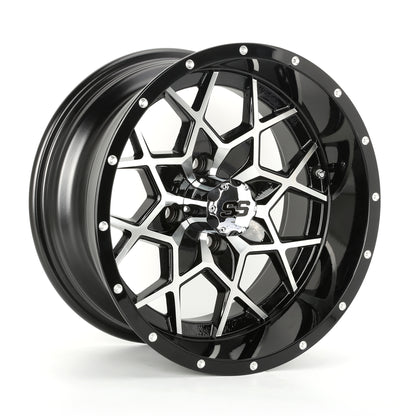 Golf Cart Aluminum Wheels, Machined Black, Set of 4, Size: 14x7