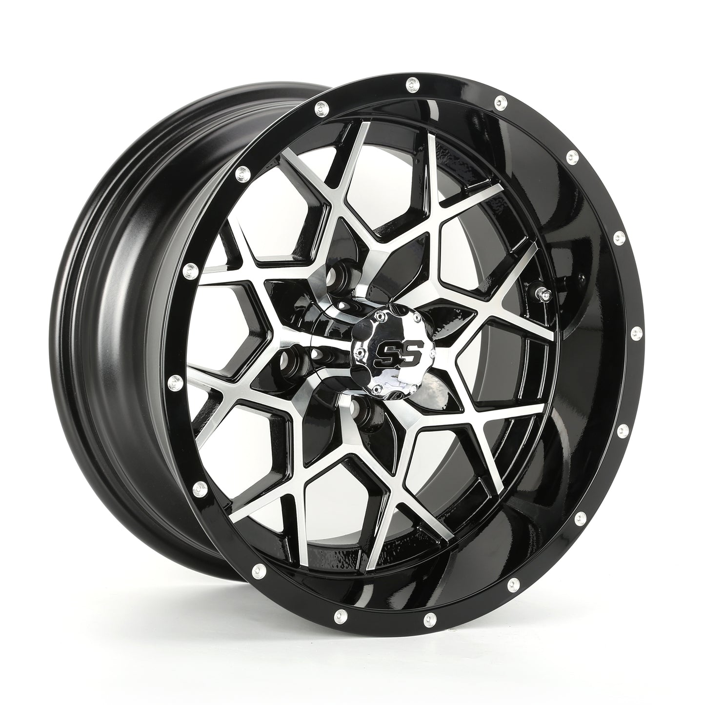 Golf Cart Aluminum Wheels, Machined Black, Set of 4, Size: 14x7, HT042