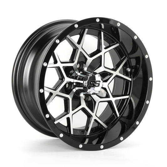 Golf Cart Aluminum Wheels, Machined Black, Set of 4, Size: 14x7, HT042