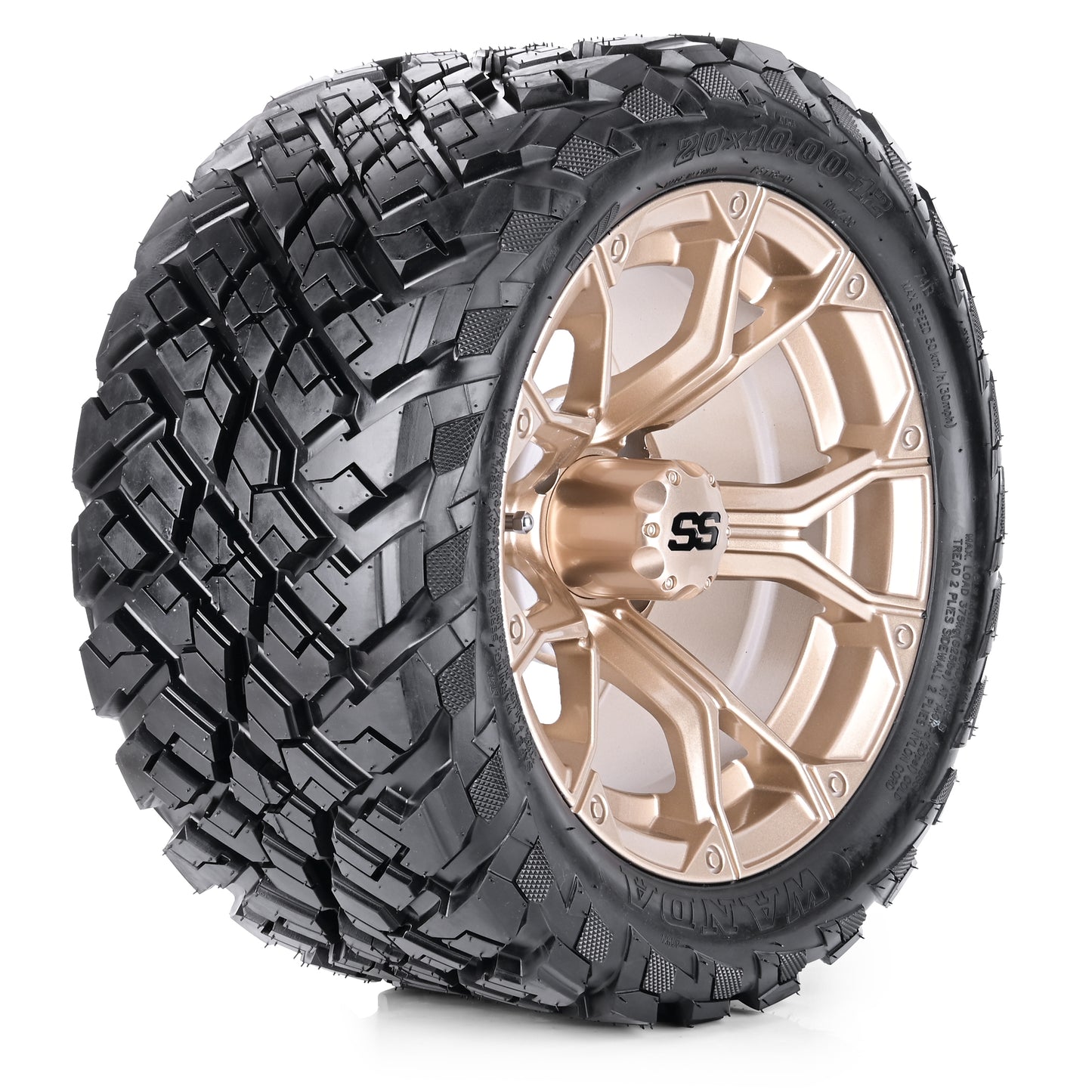 Golf Cart Aluminum Wheels + Tires Combo, Champagne, Set of 4, Size: 12x7