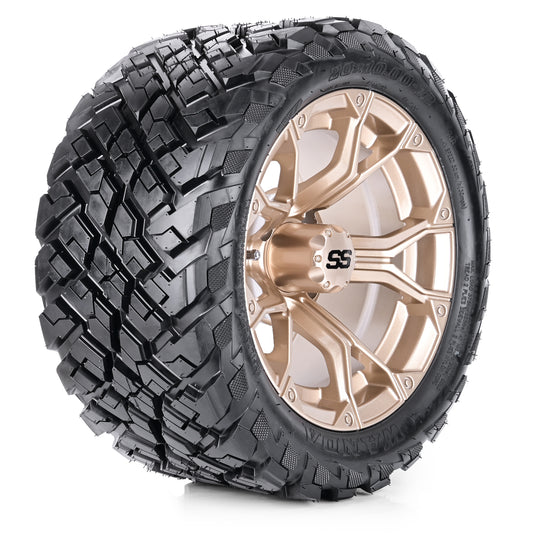 Golf Cart Aluminum Wheels + Tires Combo, Champagne, Set of 4, Size: 12x7