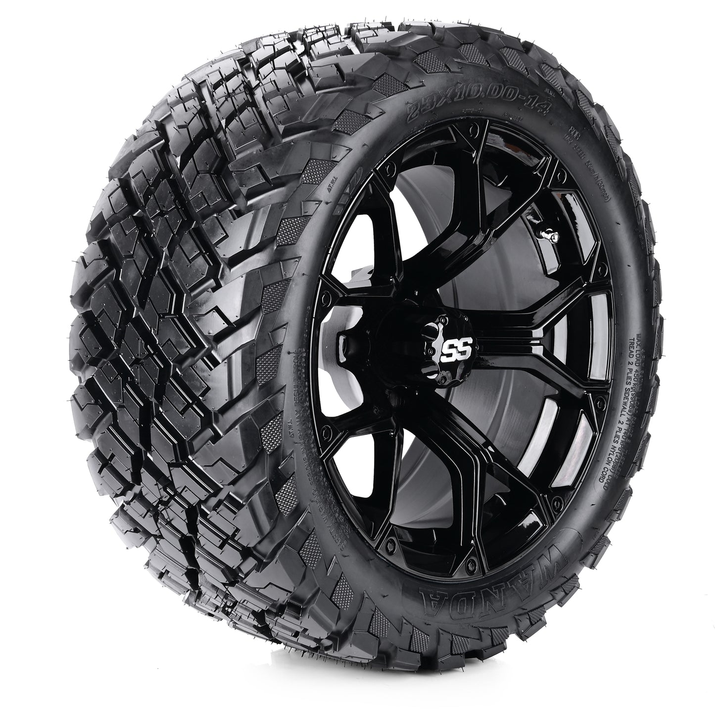 Golf Cart Aluminum Wheels + Tires Combo, Glossy Black, Set of 4, Size: 14x7