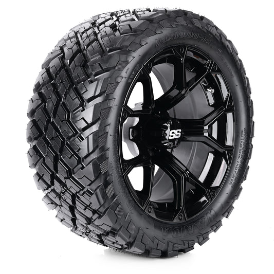 Golf Cart Aluminum Wheels + Tires Combo, Glossy Black, Set of 4, Size: 14x7