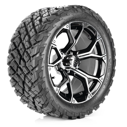 Golf Cart Aluminum Wheels + Tires Combo, Machined Black, Set of 4, Size: 14x7