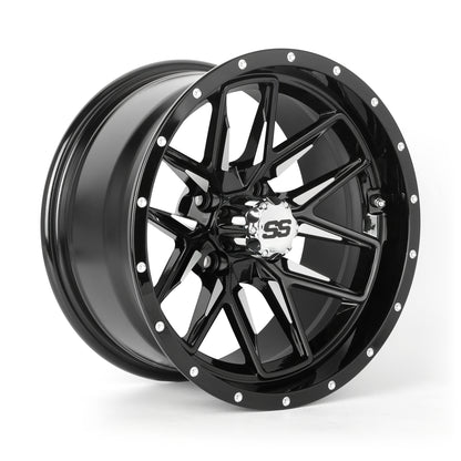 Golf Cart Aluminum Wheels, Machined Black, Set of 4, Size: 14x7