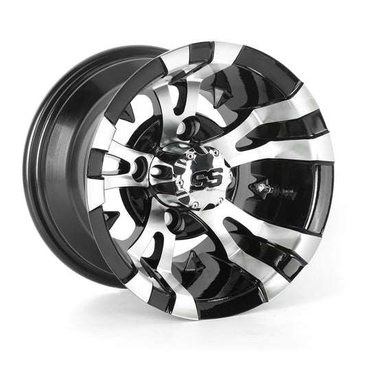 Golf Cart Aluminum Wheels, Machined Black, Set of 4, Size: 10x7