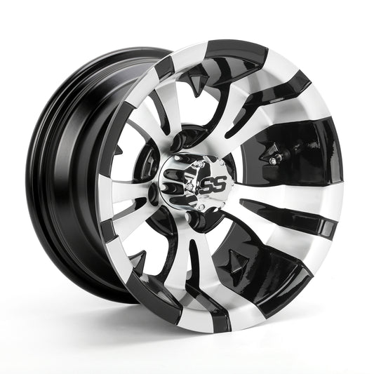 Golf Cart Aluminum Wheels, Machined Black, Set of 4, Size: 12x7