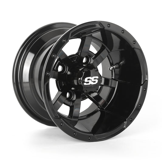 Golf Cart Aluminum Wheels, Glossy Black, Set of 4, Size: 10x7