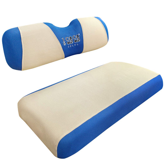 Golf Cart Polyester Mesh Seat Cover for EZGO TXT RXV Club Car DS Front Seat, S Size, Beige Blue